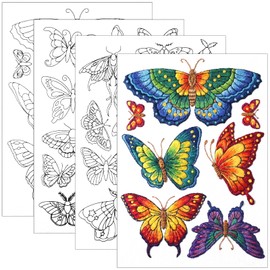 4 Sheets Stick and Stitch Embroidery Paper Patterns, Butterflies Stabilizer Water Soluble Hand Sewing, Embroidery Stencils, Embroidery Pattern for Hand Sewing Lover Beginners, Jean Bag T-Shirt (40Pcs)
