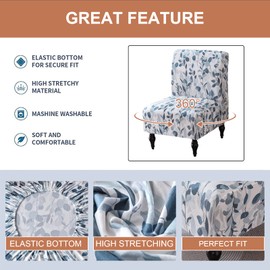 Eco-Ancheng Armless Chair Slipcover Removable Armless Accent Chairs Covers Washable Armless Slipper Chair Slipcover Printed Armless Chair Furniture Protector Covers for Living Dining Room Hotel