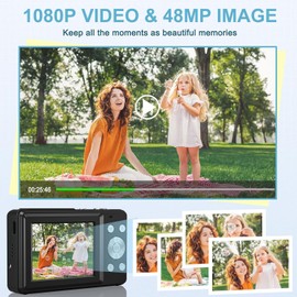 Digital Camera 1080P 44MP Photo Camera with 16X Digital Zoom Portable Compact Camera Vlogging Digital Camera for Children Teenagers Beginners Black