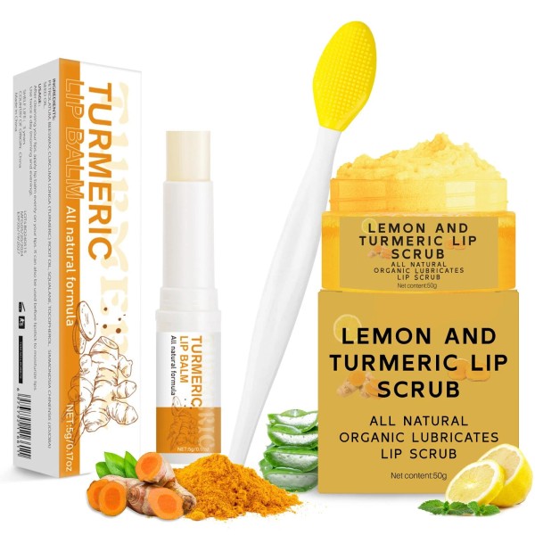 Murend 3PCS Turmeric Lemon Lip scrub and Turmeric Lip Balm