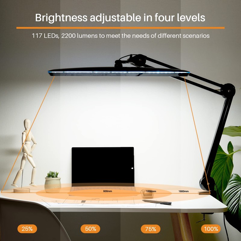 bemelux Task Lamp with Clamp, Bright 117PCS LEDs, Metal Swing