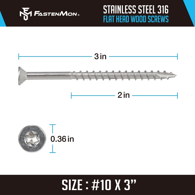 FM FastenMon #10 x 3 Marine Grade Type 316 Stainless