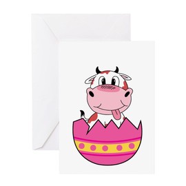 CafePress Happy Easter Egg Cute Cow Animal Fa Greeting Cards Folded Greeting Card Matte