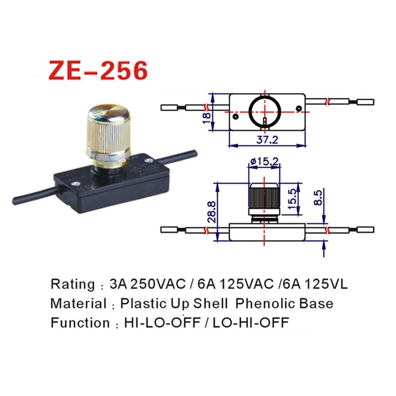 Aginkgo Rotary Switch Lamp Dimmer Switch Zing Ear ZE-256 for