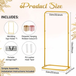 FACULX Wedding Welcome Sign Holder, Welcome To Our Wedding Sign Stand with Satin Ribbon and Bundle, Heavy Duty Easel Stand for Sign, 59x33x13.7 Metal Floor Standing Easels for Signs, Poster - Gold