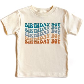 SoGoodKids® Birthday Boy Shirt from Ages 1-5, Groovy Letter Birthday Boy Shirt (US, Age, 3 Years, Natural)