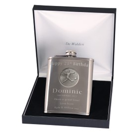 21st Birthday Engraved Hip Flask with Footballer Feature in Gift Box