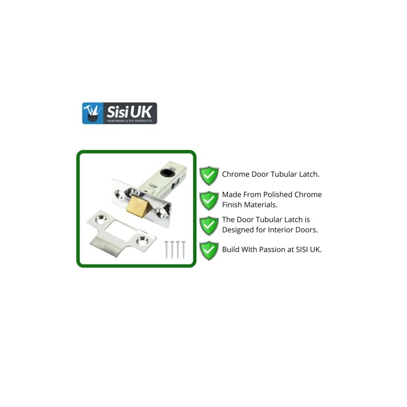 64mm Chrome Door Tubular Latch with Rebate Plate & Screws