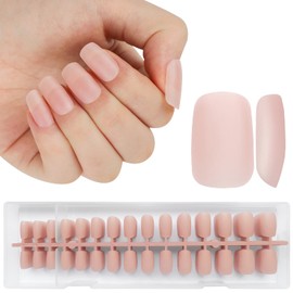 Bellelfin Short Square Gel Nail Tips 300Pcs Pre Colored Soft Gel X False Nail Tips, Nude Color Tips Full Cover Natural Pre-applied Fake Nail Tip for Nail Extension, 15Sizes