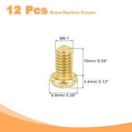 sourcing map 12Pcs Brass Machine Screws, M6x10mm Phillips Pan Head Fastener Machinery Bolts, Pan Head Fastener Bolts for Furniture, Office Equipment, Electronics, Brass Tone