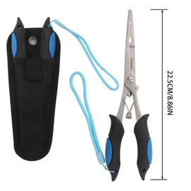 Fishing Pliers Long Nose Stainless Steel Fish Hook Remover Braid Cutters Split Ring Fish Pliers with Lanyard Fish Holder Ice Fly Fishing Gear Freshwater Saltwater Fishermen Gift (8.8inch.)