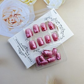 24Pcs Valentines Press on Nails Short Square Fake Nails Pink Glitter Gradient Stick on Nails Reusable Love Heart Acrylic Nails Full Cover Valentine's False Nails Hearts Glue on Nails for Women