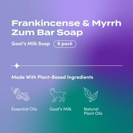 Zum Indigo Wild Goat's Milk Soap Bar - Bar Soap for Hands & Body Made with Essential Oils - 3 oz - Frankincense & Myrrh (6 Pack)