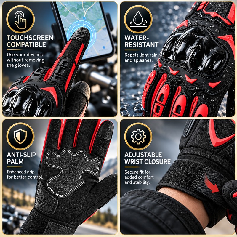 Motorcycle Riding Gloves for Men and Women – Touchscreen, Water-Resistant