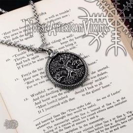 Norse American Viking Viking Yggdrasil World Ash Tree Wolf Pentagram Stainless Steel Pendant Necklace