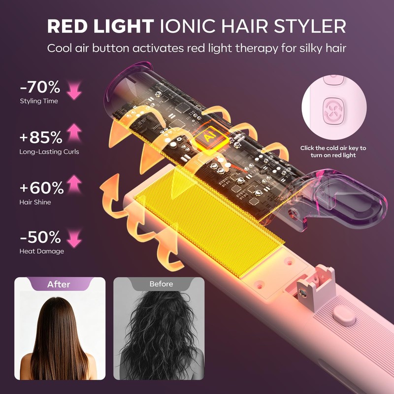 HarrFlow Airflow Curling Iron, Straightener & Flat Iron Combo, Red