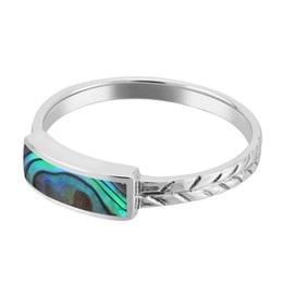 AeraVida Exotic Nature Rectangular Bar Abalone Shell .925 Sterling Silver Leaf Band Ring green