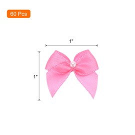 sourcing map 60Pcs Mini Dark Pink Ribbon Bow with Pearl 1" Ribbon Flowers Appliques for Craft DIY Hair Bow Sewing Wedding Party Christmas Decoration