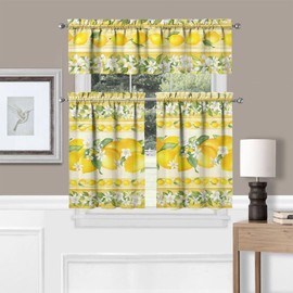 sdhinlwo Lemon Kitchen Curtains Sets for Windows Lemon Summer Curtain Sink Window Valance 3 Piece Set Yellow Kitchen Decor Tier Curtains 3 Panels for Living Room Bedroom 54x36 Inches