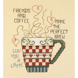 Janlynn Cross Stitch Kit, 5-Inch by 6-Inch, Friends and Coffee