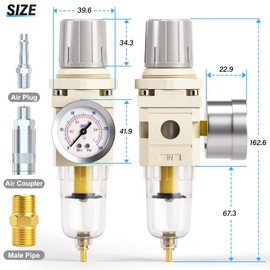 TAILONZ PNEUMATIC 1/4 Inch BSP Air Filter Pressure Regulator Combo Piggyback, Air Tool Compressor Filter with Gauge AW2000-02(British)
