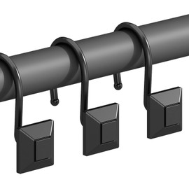 GILLAS - Ganchos decorativos para cortina de ducha, juego de 12 anillos para cortina de ducha para baño, resistente a la corrosión, color negro