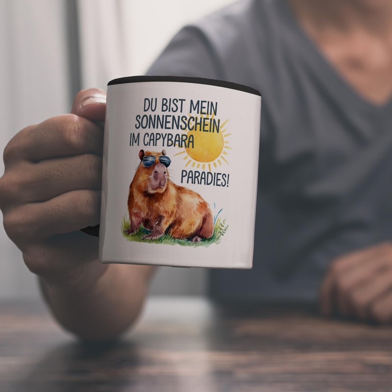 Capybara mit Sonnenbrille Kaffeebecher in schwarz Mein Sonnenschein Lustige Tasse