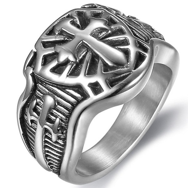 Jude Jewelers Stainless Steel Crusader Sword Cross Medieval Shield Ring,