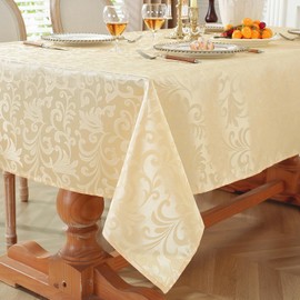 meioro Washable Tablecloth, Rectangular Damask Tablecloths, Waterproof Polyester Fabric Tablecloth, Large Kitchen Wipe Clean Table Linen with Floral Patterns for Dining Room, Weddings (Yellow, 130 x