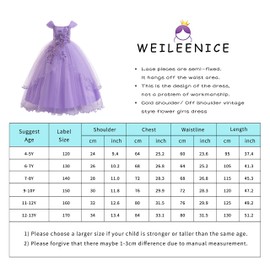 Weileenice Light Purple Girls Lace Dresses 9 10 Off Shoulder Embroidery Sequin Young Girl Wedding Pageant Bridesmaid Birthday Tulle Dress Beads Vintage Kids Daddy Daughter Dance Formal Prom Ball Gown