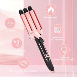 5 in 1 Curling Iron Set with 3 Barrel Curling Iron and 4 Interchangeable Ceramic Fast Heat, Wand Hair Crimper, Dual Voltage Hair Waver with Protective Glove & 2 Clips (Curling（0.3“-1.5”）)