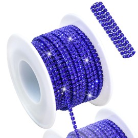 FULZTEY 10 Yards Rhinestone Close Chain,SS6 Gems Rhinestones String for Sewing Crafts,Royal Blue Crystal Ribbon Trim,Bling Diamond Yard for DIY Clothes Jewelry Wedding Party Bouquet Decoration