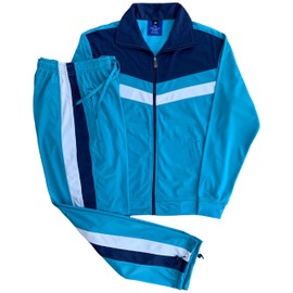 Men's Tracksuit Warm-Up 2-piece Retro Style Track Jacket & Pants Matching Set (US, Alpha, XX-Large, Regular, Regular, Aqua/Navy)