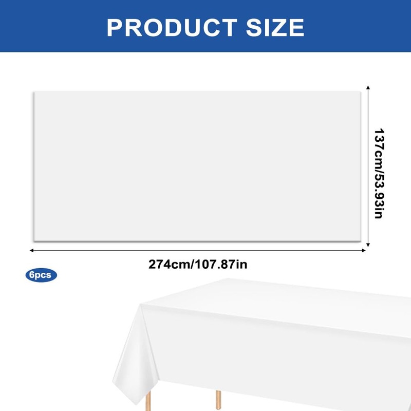 6 PCS White Table Cloth, White Table Covers Plastic Cover