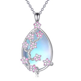 KQF Flower Moonstone Necklace for Women​ 925 Sterling Silver Moonstone Pendant Necklace Flower Jewelry Gift for Her