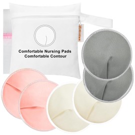 Organic Reusable Nursing Pads 6 Pack Washable Breast Pads with Wash Bag and Travel Storage Bag Nursing Essential for Breastfeeding Mothers 4.7 Inch Nipple Pads