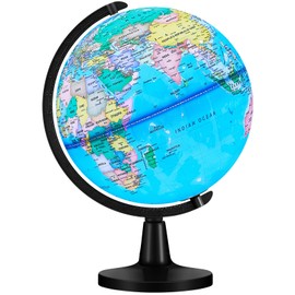 Amylove 13'' Illuminated World Globe with Stand 720°/360° Rotation Rewritable Light Up Globe for School World Map for Interactive Learning Light with Base Lamp LED Decor (Plastic,Classic)