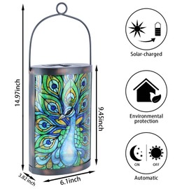 Hanging Solar Lantern Outdoor Waterproof LED Solar Lights Peacock Decorative Solar Lanterns Tabletop Lamp for Outdoor Patio Garden Yard Decor