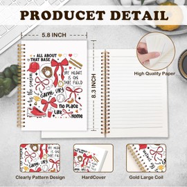 URLLUAE Coquette Bow Baseball Gifts Notebook, Baseball Lovers Mom Gifts Journals for Women, Sports Fan Spiral Notebook Journals for Work School, Trendy Supplies Gifts, 5.5x8.3 Inch