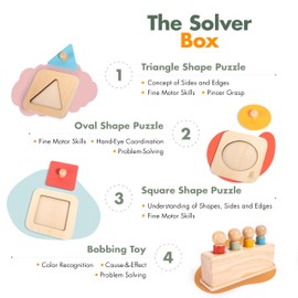 Bujjify Montessori Essentials 11-12 Months Baby Toys- 1 Year Birthday Gift, Push Ball, Shape Puzzle, Popup Toy, Pincer Grasp, Diversity Board Book, Picture Cards, Brain Development Toddler Toy