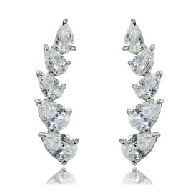 Sterling Silver Teardrop Cubic Zirconia Curved Climber Crawler Earrings