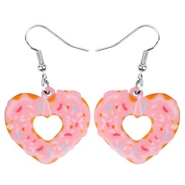 WEVENI Acrylic Valentine's Day Cute Love Heart Donuts Earrings Dangle Fashion Jewelry For Women Charm Gift (Pink)