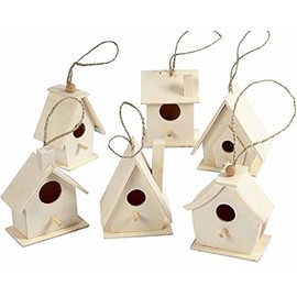 6 Wood Mini Birdhouses to Decorate for Bird Box Crafts