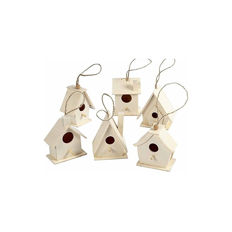 6 Wood Mini Birdhouses to Decorate for Bird Box Crafts