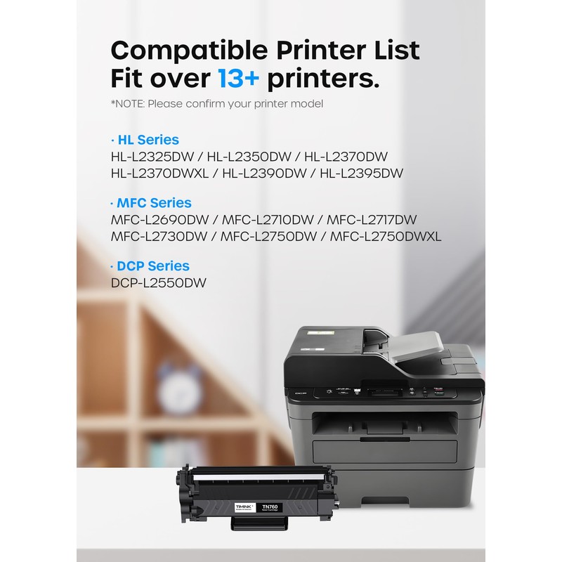 Timink TN760 Toner Cartridges 4 Pack Replacement for MFC-L2710DW, Black