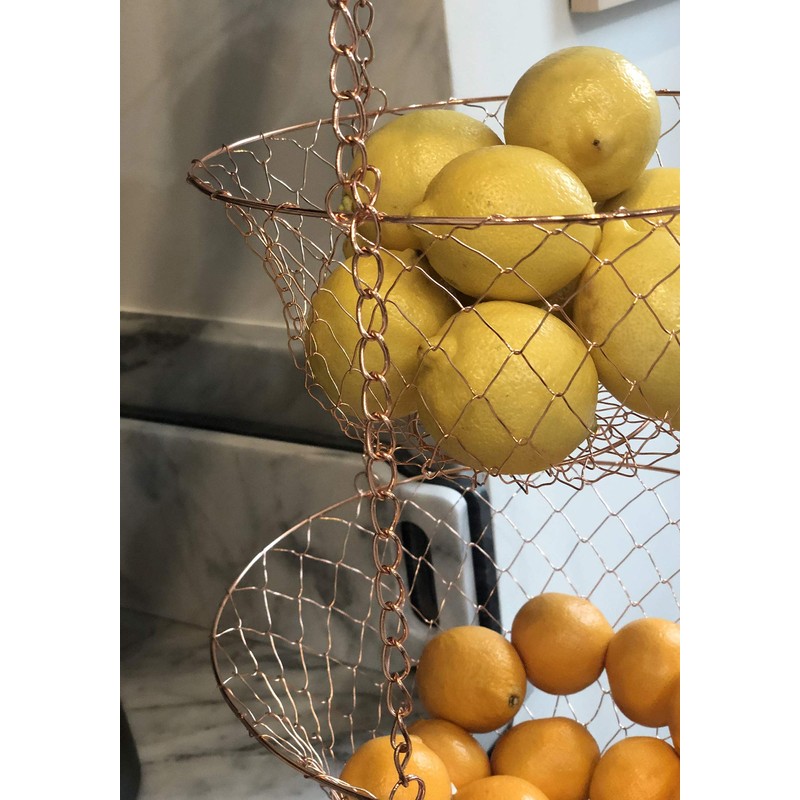 Fox Run 3-Tier Copper Kitchen Hanging Fruit Baskets, 32 Inches