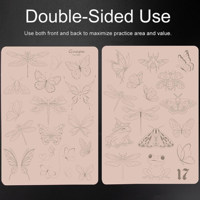 2PCS Double-Sided Tattoo Practice Skin with Pre-Printed Light Gray Stencil