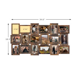J.M.Deco Collage Picture Frames for Wall Decor, 18-Opening Reunion Family Friends Picture Frame Set, 4x6 Photo Frames for Living Room Bedroom, Gallery Puzzle Collage Wall Hanging, Mother's Day Gift, Gold