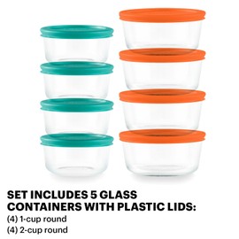 Pyrex Simply Store (8-Pack) Small Glass Food Storage Containers Set, (1 & 2 Cup) Meal Prep Containers With BPA-Free Lids, Dishwasher & Microwave Safe
