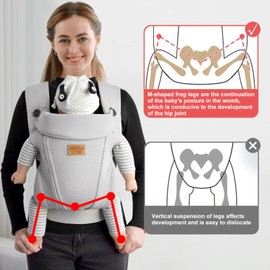 vrbabies New Upgrade Ergonomic Baby Carrier Newborn Toddler Wrap Carrier,Hands Free Baby Sitting Support Sling,Breathable,Perfect for Infants/Chest Sling for Babies Shower Gift(Light Grey)